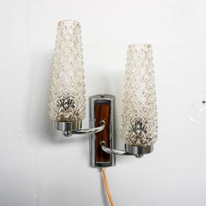 1960s Vintage wall lamp, glass with a teak base - Danish design, dutch design from the 60s