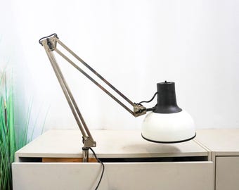 1970s Lival Finland, Mid century cream white metal Architect Lamp, Vintage Desk Lamp, Adjustable Lamp