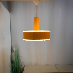 1960s Germany, Space age Design, Vintage Ceiling Lamp, German Design, pendant lamp, ocher yellow metal, plexiglass