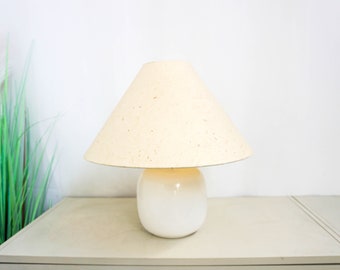 Vintage 80s Ikea Ceramic Table Lamp, Mid Century Modern, white base , cream white modern lampshade