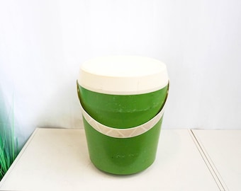1970s vintage green white plastic sewing box, midcentury modern, knitting box, organizer