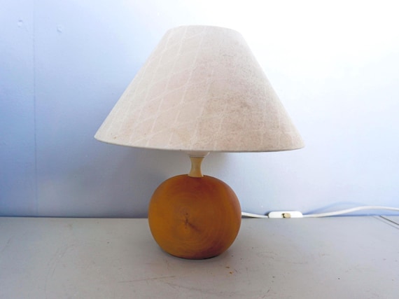 Vintage 80s Oak Table Lamp, Mid Century Modern, Solid Oak Wood