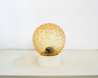 Vintage Amber glass ceiling lamp, Mid Century Flush Mount ceiling light, bubble glass