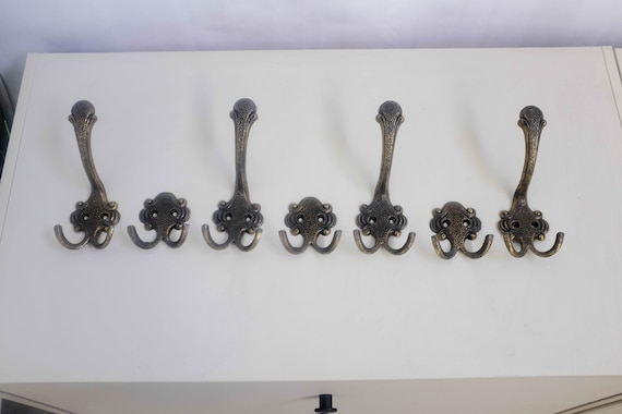 Set of 7 Vintage Brass Coat Hooks From the Netherlands for Your