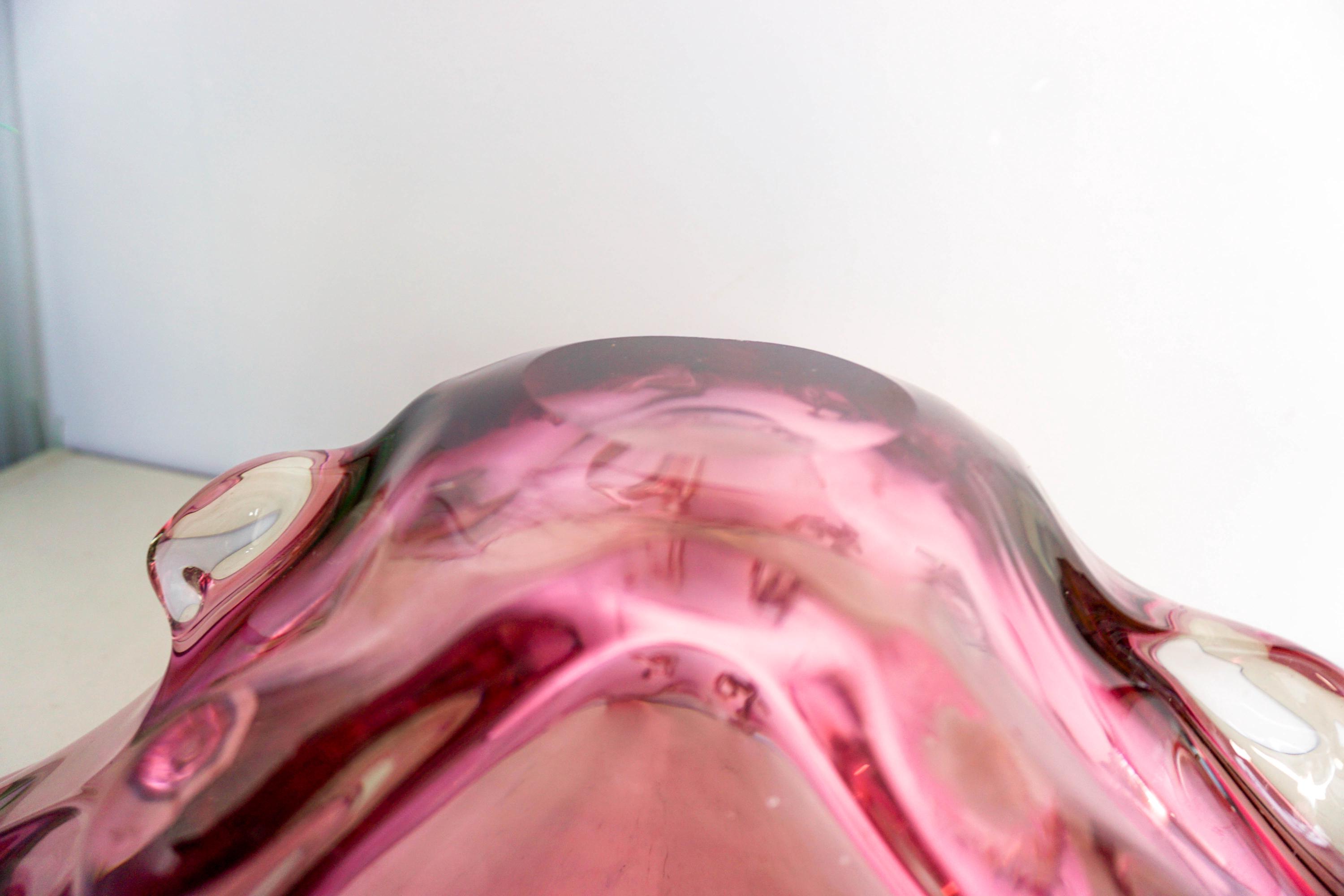 XL Splash Murano Glass Bowl, Pink, Burgundy Red, Handmade, Italian