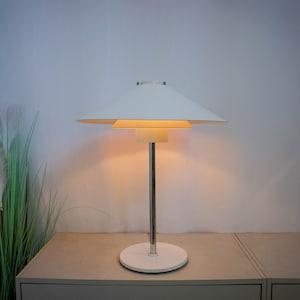 1970s, Christian Hvidt, Nordisk Solar, Mid century desk lamp, table lamp, white, chrome, danish design