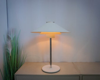 1970s, Christian Hvidt, Nordisk Solar, Mid century desklamp, table lamp, white, chrome, danish design