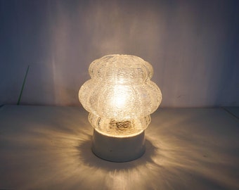 Vintage Clear glass ceiling lamp, Mid Century Flush Mount ceiling, Pressed Glass Ceiling Light Fixture