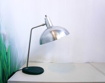 1950s, Anvia Almelo, Vintage brushed aluminum and black Desk Lamp, Task Lamp, Table Lamp, Office Lamp, Mid Century Modern, dutch design