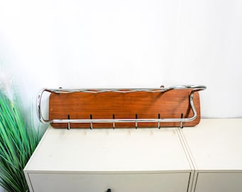 Dutch Wooden Wall Coat Rack with Hooks, 6 Hooks, Shelf, Wall Decor, Art Deco, Hat Rack