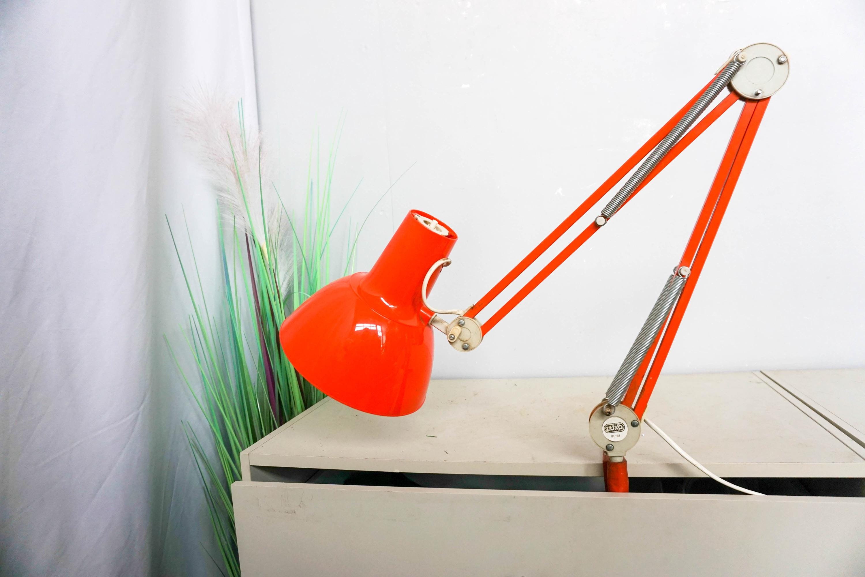 1970s Luxo Sweden Mid Century Orange Plastic Architect Lamp