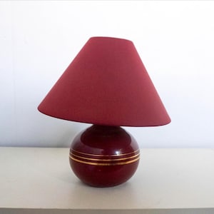 Vintage 80s Ceramic Table Lamp,Mid Century Modern, burgundy red and gold, faded red modern lampshade