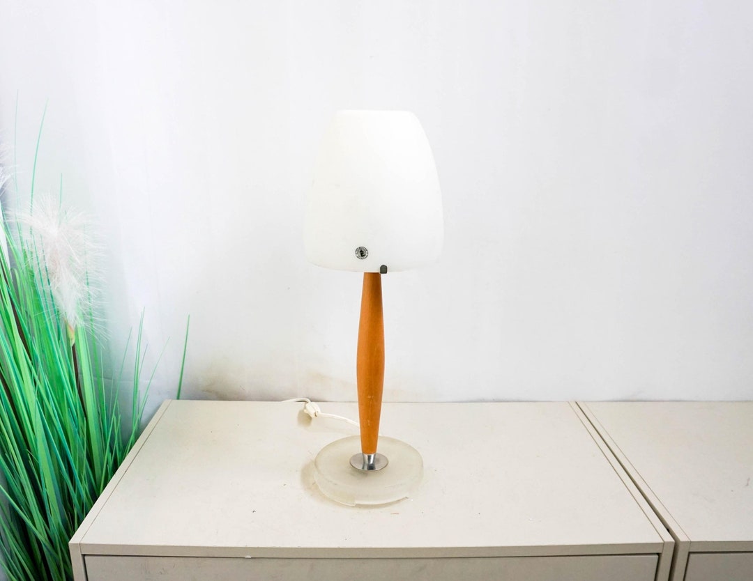 Vintage Ikea B9805 Lamp Model Skuta, Milk Glass, Wood, Mushroom