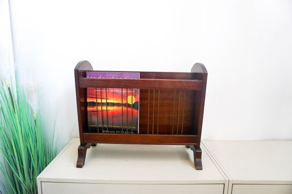 Mid Century Dutch Wooden Magazine Rack, Drawer, Solid Wood