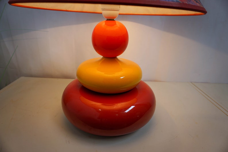 1990s Albret ceramic table lamp, made in France, red, yellow, orange, blue image 10
