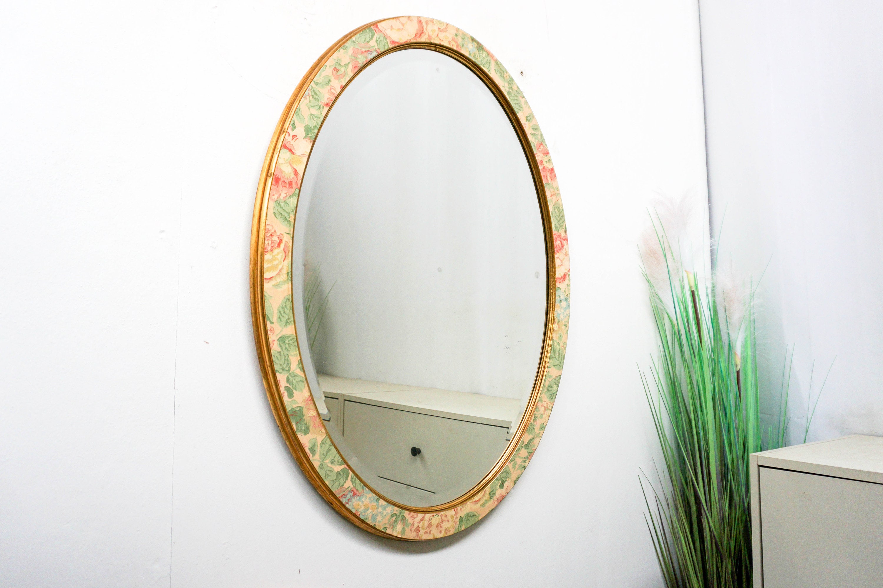 Large Mid-Century Modern Brass Wall Mirror by Münchner