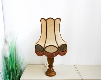 1960s Oak Wood table Lamp, Very Rare Vintage table lamp 60s, table lamp, dutch design, vintage lampshade