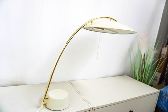 1980s Ikea, Large Desk Lamp, Type L9003 Brass, Bend, Cream White