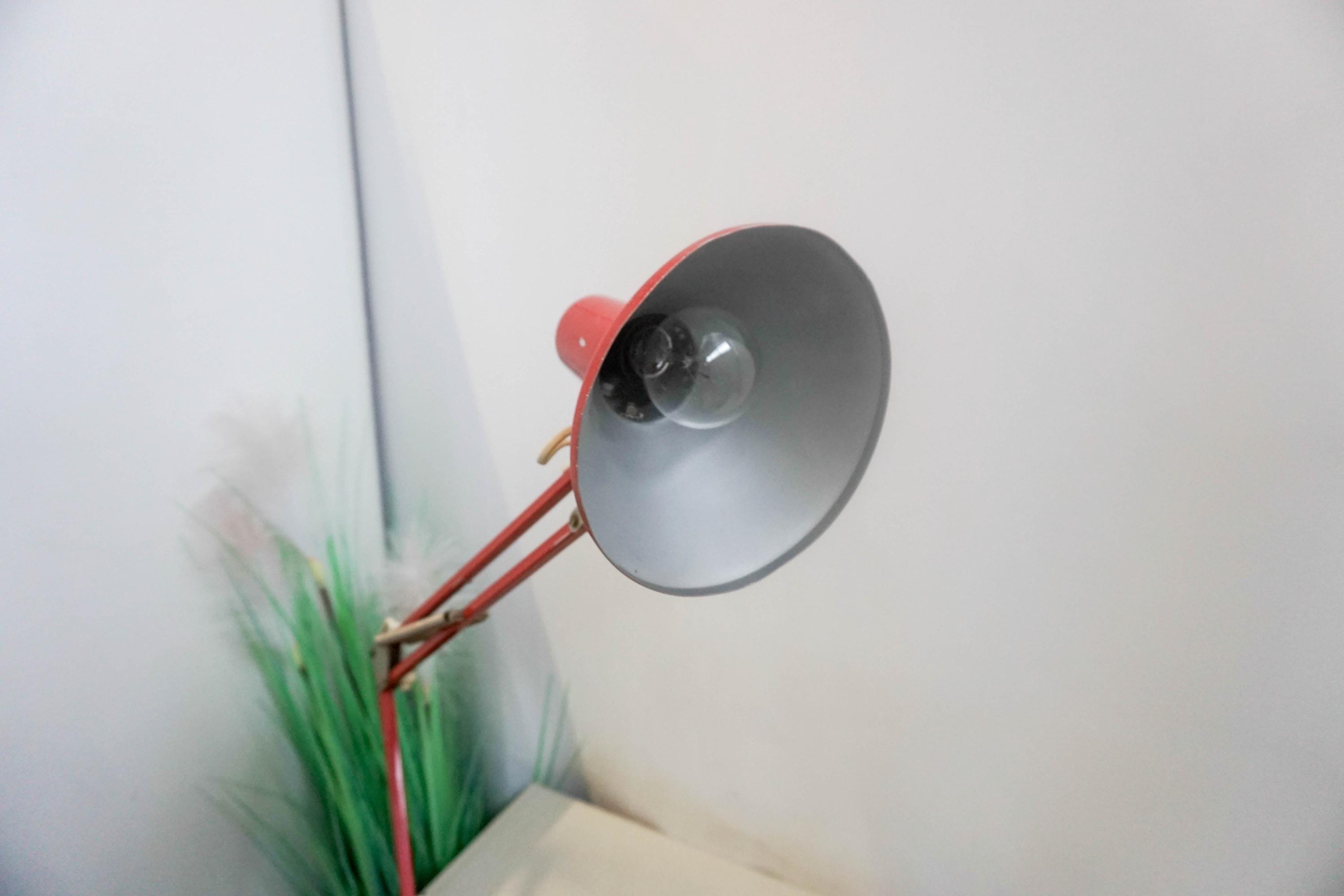 1960s Denmark Mid Century Red Architect Lamp, Vintage Desk Lamp
