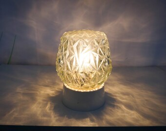 1970s Vintage Clear glass ceiling lamp, Mid Century Flush Mount ceiling, Pressed Glass Ceiling Light Fixture