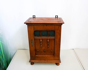 Vintage Holz-Medizinschrank, Apothekerschrank, Gewürztruhe, Massivholz, Bernsteinglas, kleiner Wandschrank mit Schlüsselschrank