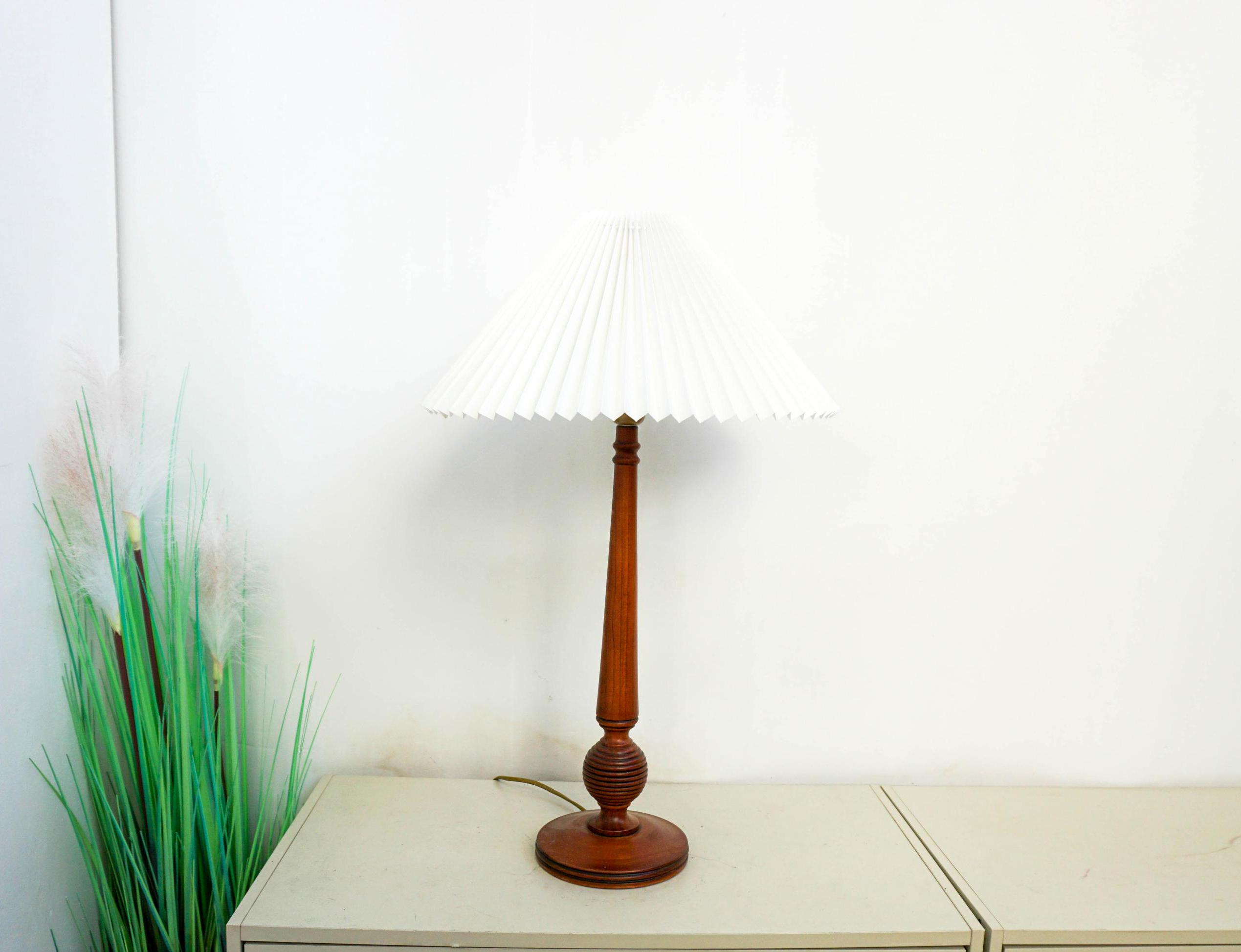 1 of 2 Tall 1970s Denmark, Teak Wood Table Lamp, Very Rare Vintage