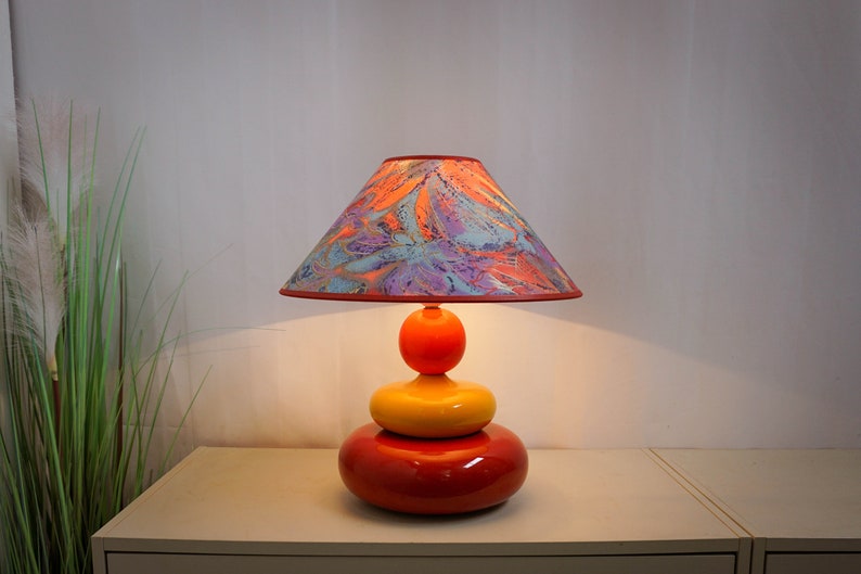 1990s Albret ceramic table lamp, made in France, red, yellow, orange, blue image 5