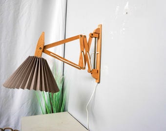 Vintage Danish Wooden Scissor Lamp / Harmonica Lamp, Mid Century