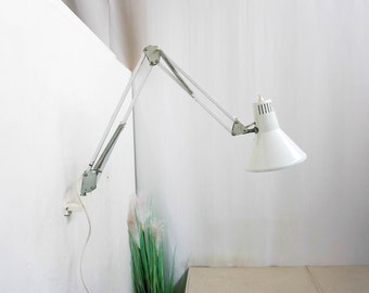 Mid century White Architect Lamp, Vintage Wall Lamp, Adjustable Lamp