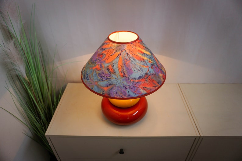 1990s Albret ceramic table lamp, made in France, red, yellow, orange, blue image 6