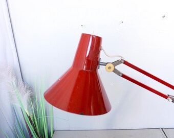 1960s Denmark Mid Century Red Architect Lamp, Vintage Desk Lamp
