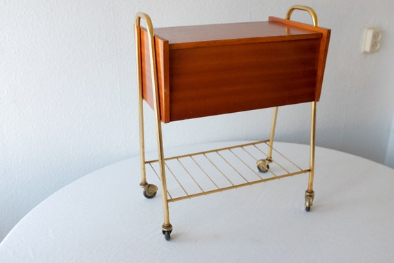 Mid Century Modern Teak Sewing Table Mobile Teak Table Etsy