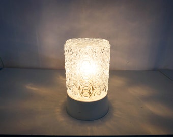 1970s Vintage Clear glass ceiling lamp, Mid Century Flush Mount ceiling, Pressed Glass Ceiling Light Fixture