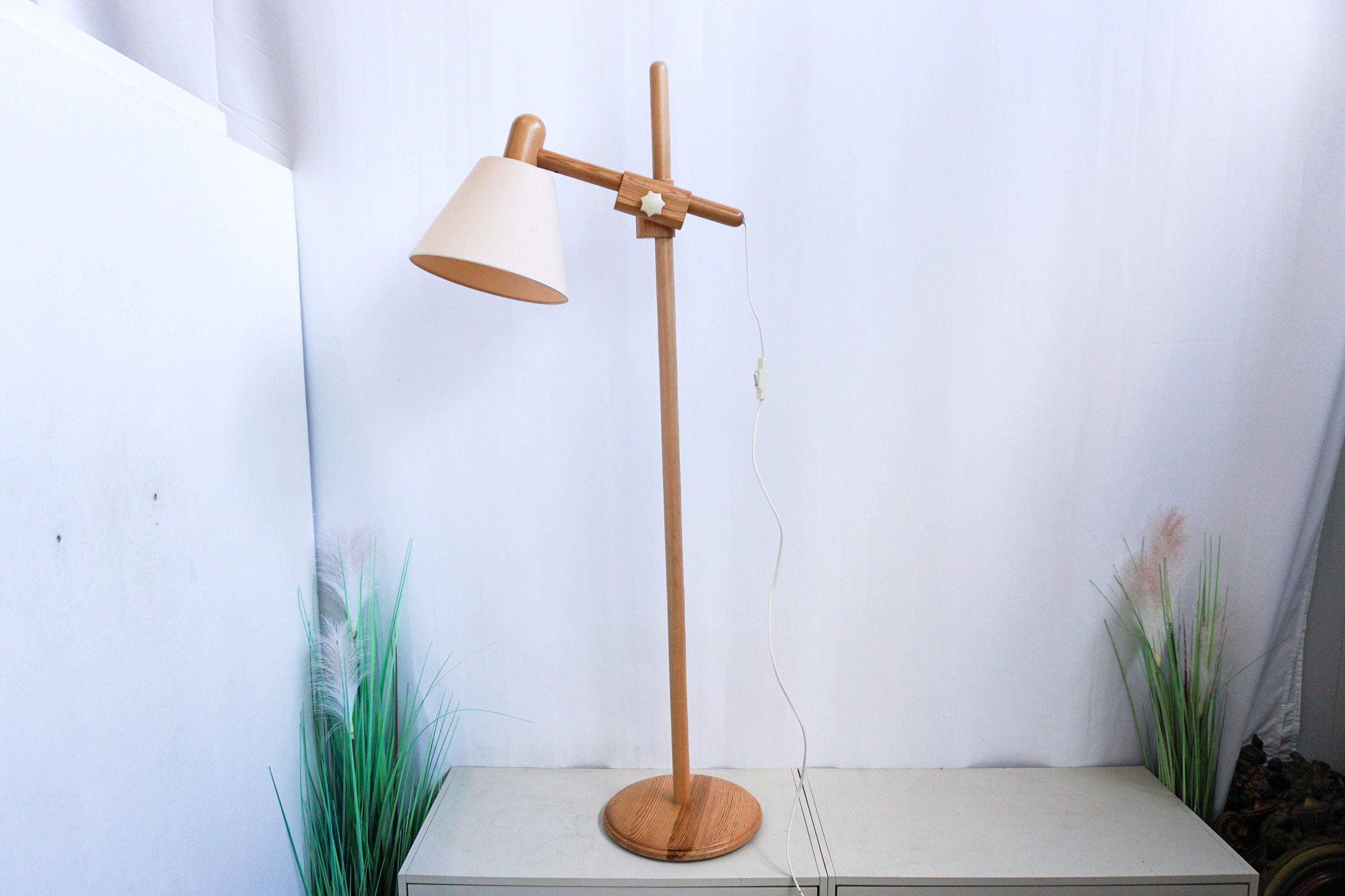 Vintage 60s, +LYS, Denmark Pine Floor Lamp, Mid Century Modern