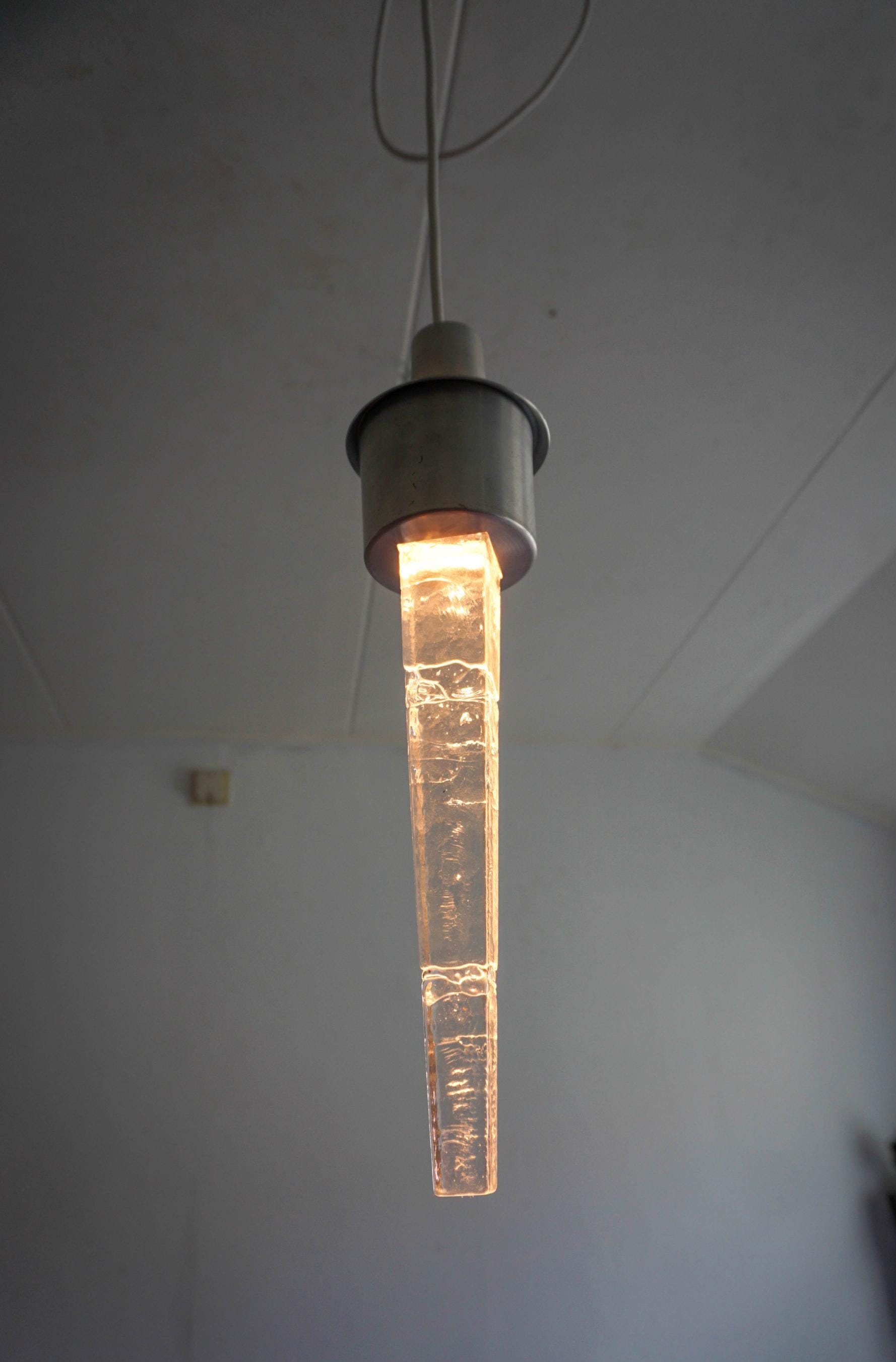 1960s Orrefors Scandinavian Istapper Ice Glass Pendant Lamp