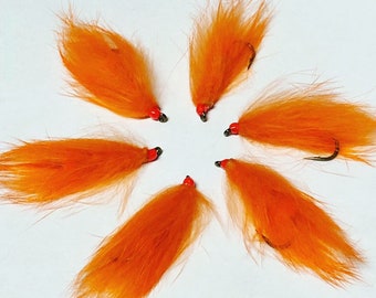 Salmon Orange Flesh Flies - Size 4 Trout/Steelhead Streamer Flies (Qty. 6)