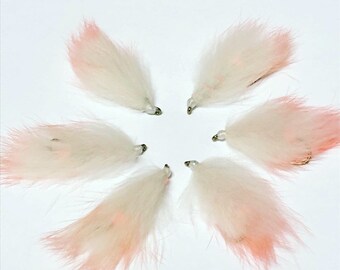 Creamy Pink Flesh Flies: Trout/Steelhead Streamer Flies, Size 4 (Qty. 6)