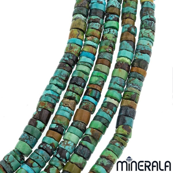 Natural Turquoise Gemstone Heishi Tyre Rondelle 8mm Green Blue Stone Beads Strand 15.5" Strand WP0011B