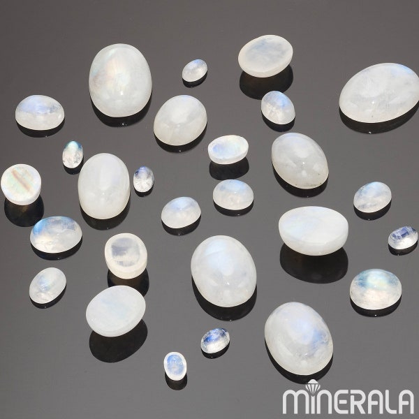 Natural White Rainbow Moonstone Gemstone Oval Cabochon Various Sizes Wholesale Lot WP00098