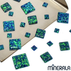 Blue With Green Sparks Loose Square Shape Synthetic Lab Created Opal Stone For Settings Cabochon Various Sizes Wholesale Lot WP00224