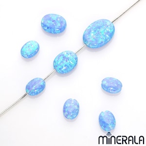 Sky Blue Synthetic Lab Created Opal Oval Beads Full Drilled Various Sizes WP001EF