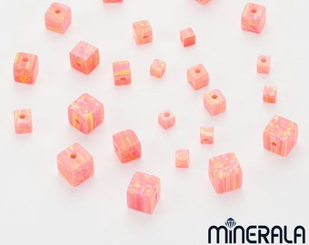 Pink Coral Synthetic Lab Created Opal Cube Shape Loose Beads 3mm 4mm 5mm 6mm Full Drill Wholesale Lot WP00247