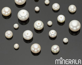 Natural Freshwater White Pearl Half Drilled Round Flat Bottom Cabochon Various Sizes 2.5mm -14mm Wholesale Lot WP0007C