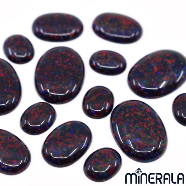 Black Synthetic Lab Created Opal Stone Oval Shape Cabochon Various Sizes  WP0275C