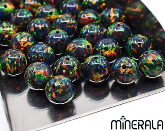 Fire Black Synthetic Lab Created Opal Full Drill Round Ball Beads 3mm 4mm 5mm 6mm 8mm 10mm Wholesale Lot WP027B5