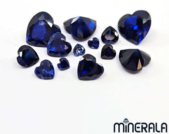 Blue Sapphire Corundum Lab Created Heart 4mm -12mm Faceted Gemstone Wholesale Lot WP027BB