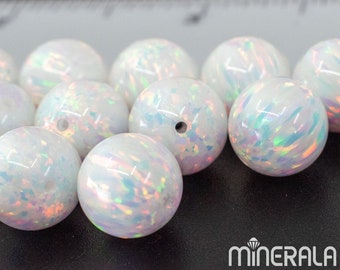 White Lab Created Synthetic Sparkling Loose Opal Round Beads Full Drill Various Sizes Wholesale Lot WP001C7