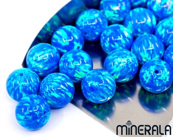 Perles en vrac de forme ronde opale scintillante créée par laboratoire synthétique bleu, perceuse complète, différentes tailles, lot en gros WP001C3
