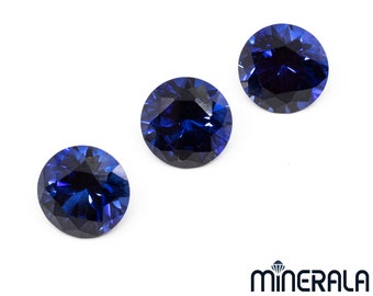 Blue Sapphire Corundum Lab Created Round Shape Faceted Gemstone 4mm-12mm Wholesale Lot WP02716