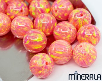 Coral Pink Lab Created Synthetic Sparkling Opal Round Ball Full Drill Loose Beads 3mm-10mm Wholesale Lot WP001BC